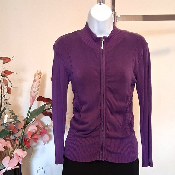 NWT Purple Knit Zip-Up Open Front Cardigan Lightweight Ladies Sweater - Picture 3 of 9